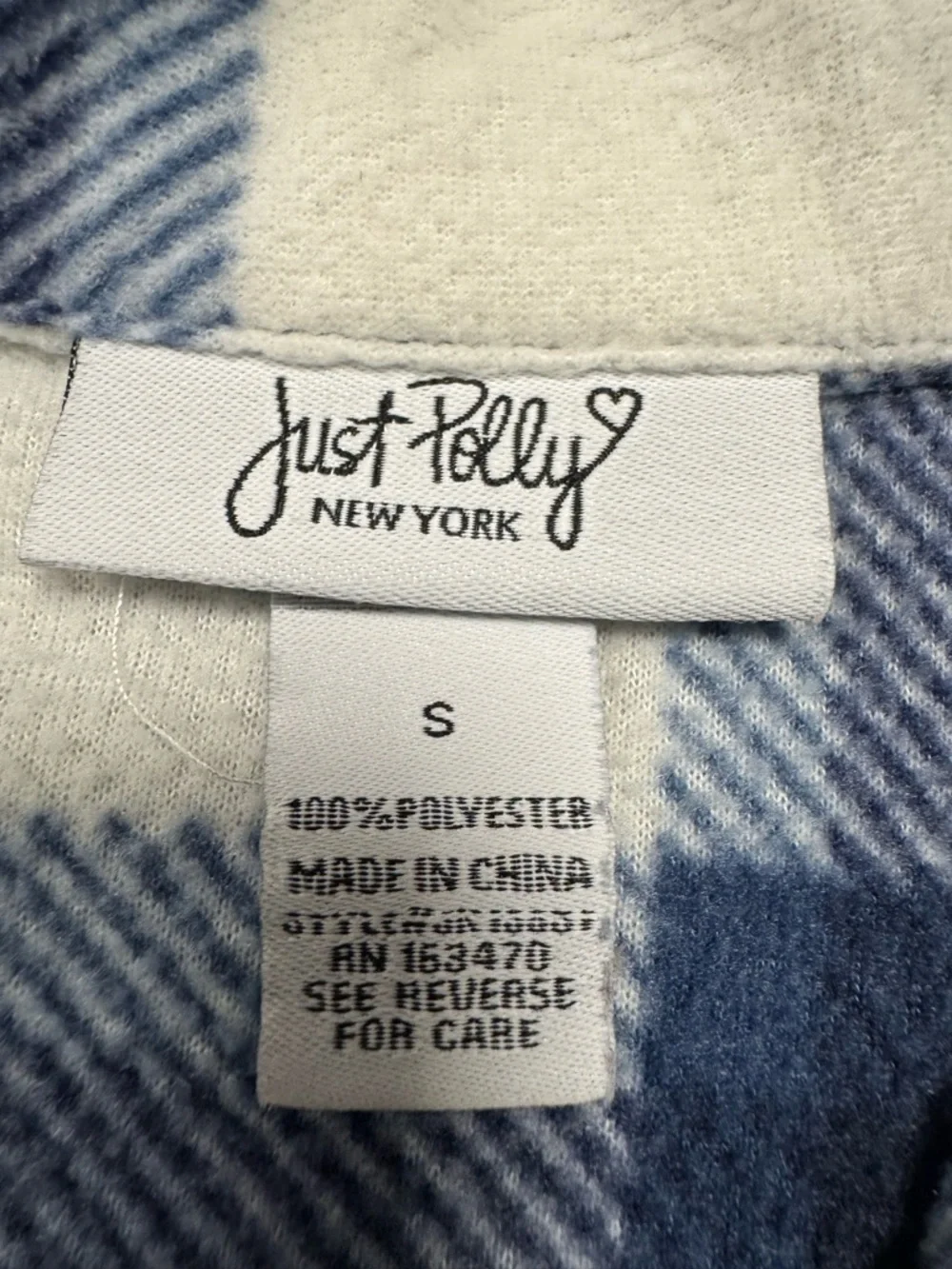 Just Polly New York Fleece Plaid Cropped Button Front Shirt Size Small - Picture 4 of 7